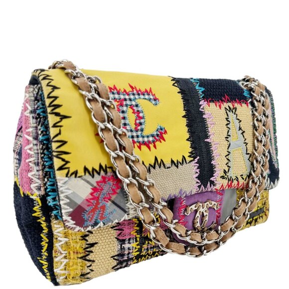 Chanel Single Flap Jumbo Patchwork Tweed Crossbody Bag Multicolor - Picture 5 of 14